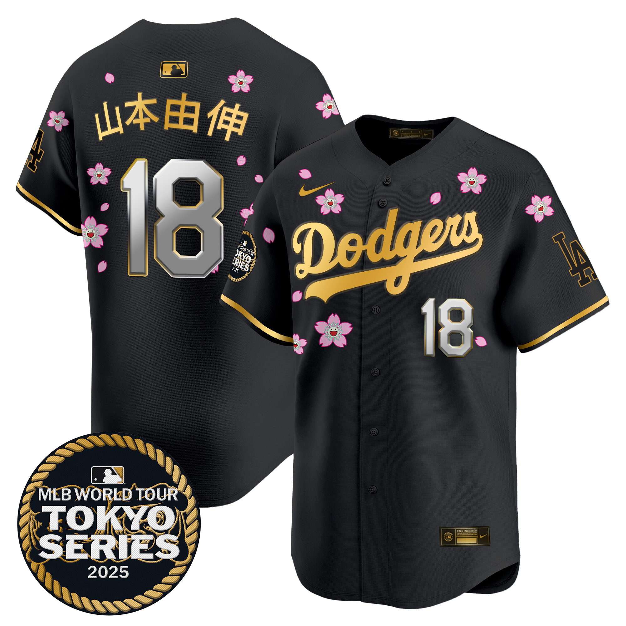 Men Los Angeles Dodgers #18 Yamamoto Tokyo Series  black Limited Stitched 2025 Jersey style 7